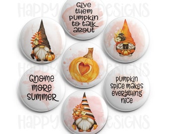 Fall Gnomes Set of 7 One Inch Magnets