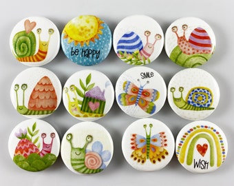 Set of (12) 1" Magnets "In The Garden"
