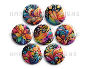 Set of 7 Watercolor Magnets – Bright & Colorful Designs – 1-Inch Each