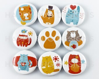 Cats Magnets Set of 9 One Inch Magnets