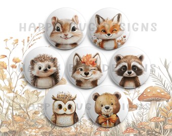 Fall Woodland Animals Magnets – Wearable Art - Set of 7 One Inch 1" Magnets