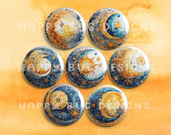 Sun and Stars 1" Magnets - Set of 7 One Inch Magnets