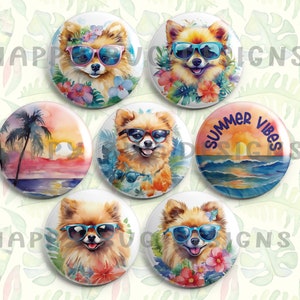 Tropical Poms Pomeranian Magnet Set - 7 One Inch Magnets