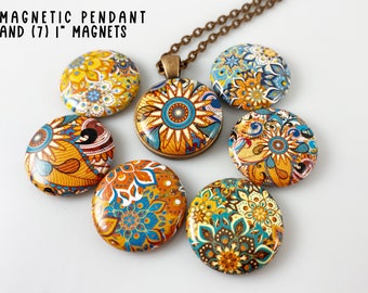 BoHo Magnetic Pendant Necklace with 7 One Inch Magnets