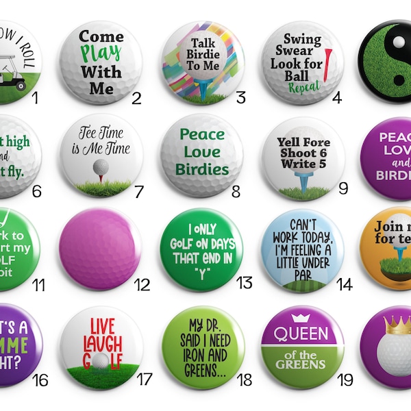 NEW DESIGNS Humorous Golf Sayings Interchangeable 1" Magnetic Pendant Toppers or Refrigerator Magnets - Choose One or a Set