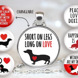 Dachshund Interchangeable Magnetic Pendant Necklace and 6 Additional Magnet Buttons - With Paw Print Organza Bag & Tissue