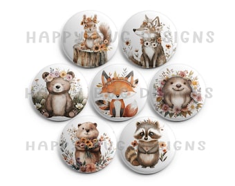 Fall Woodland Animals Magnets – Wearable Art - Set of 7 One Inch 1" Magnets