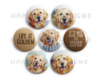 Golden Retriever Magnet Set - 7 One Inch 1" Magnets - Set #1
