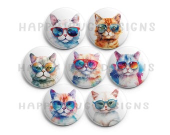 Cool Summer Cats Set of Seven One Inch 1" Magnets