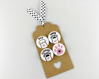 Rock Paper Scissors Cat Paw Magnets Set of 4 on Gift Tag