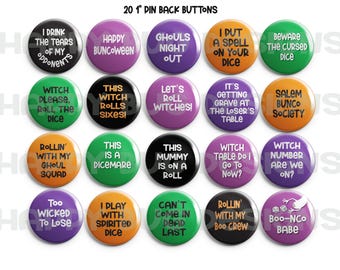 Halloween Bunco Buttons – Funny Bunco Sayings – 1” Pinback Party Favors - 20 Buttons