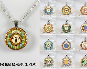 Zodiac Sign Horoscope Changeable Magnetic Pendant Necklace with Organza Bag