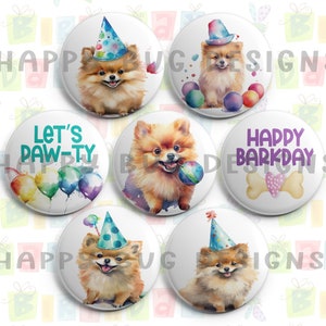 Birthday Pomeranian Pom Magnet Set - 7 One Inch Magnets