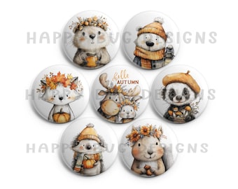 Autumn Animals Fall Magnets – Wearable Art - Set of 7 One Inch 1" Magnets