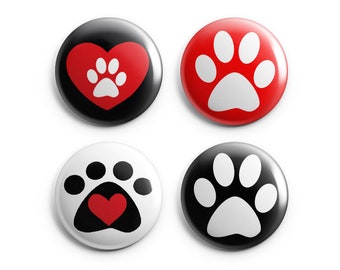 Dog Paws Magnet Set of Four  1" One Inch Magnets - Set #4