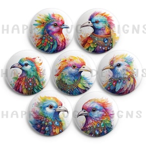 Colorful Birds Set of 7 One Inch Magnets