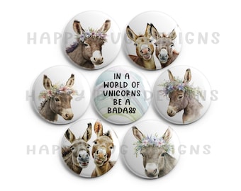 Donkey - Set of 7 One Inch Magnets - 1"