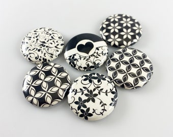 Black and Off White Patterns Set of 6 One Inch Magnets