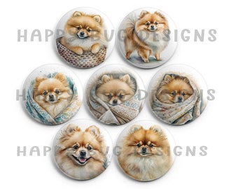 Cozy Poms Pomeranian Magnet Set - 7 One Inch Magnets