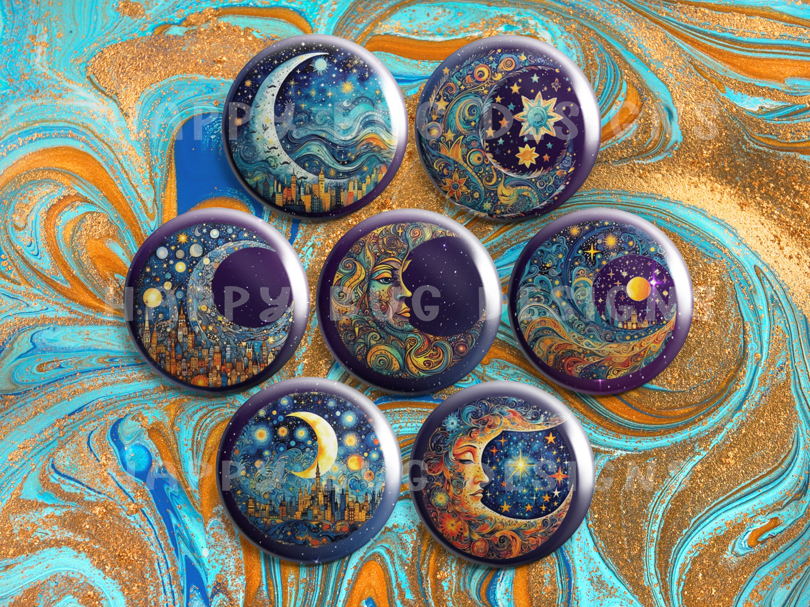 Starry Moons 1 Magnets Set of 7 One Inch Magnets Set 3 - Etsy
