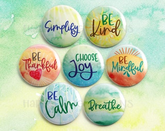 Daily Intentions Magnet Set of Seven  1" One Inch Magnets with Gift Tin and Optional Necklace