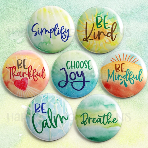 Daily Intentions Magnet Set of Seven  1" One Inch Magnets with Gift Tin and Optional Necklace