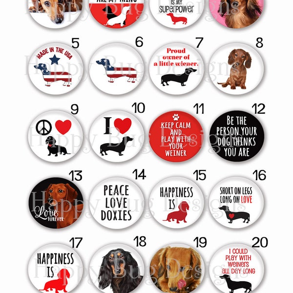 Dachshund Doxie Dog Sayings 1" Magnetic Pendant Toppers or Refrigerator Magnets - Choose One or More from 20 Designs