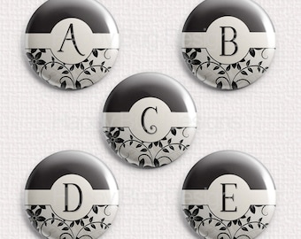 Monogram Initial Alphabet Magnets - 1" Button Magnets - for use with Magnetic Jewelry or on a Fridge