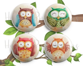 Watercolor Owls Magnet Set of 4 One Inch Magnets