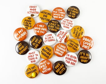 Thanksgiving Dinner Pin Back Buttons Pack of 24 one Inch Buttons - 1" Pinback Buttons