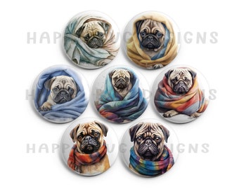 Cozy Pugs Magnet Set - 7 One Inch Magnets