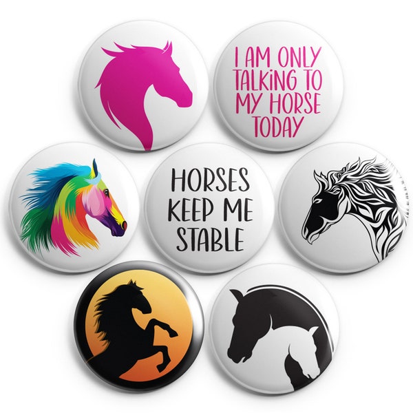 Horses - Set of 7 One Inch Magnets - 1"