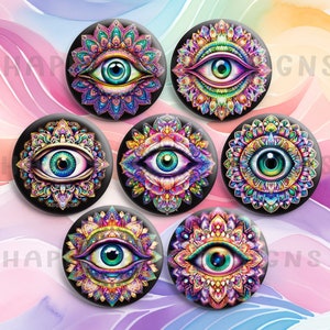Eye Mandala 1&quot; Magnets - Set of 7