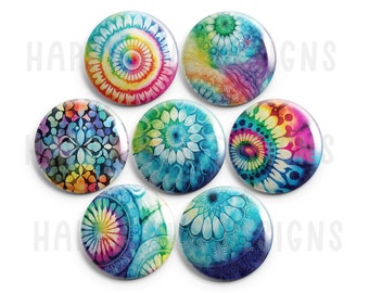 Tie Dye Mandala 1" Magnets - Set of 7