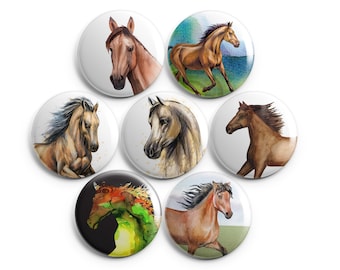 Horses - Set of 7 One Inch Magnets - 1"