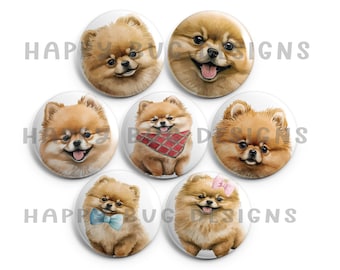 Sitting Pretty Poms Pomeranian Magnet Set - 7 One Inch Magnets