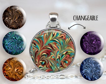 Marble Swirl Pendant Changeable Magnetic Pendant Necklace Set with Six 1" Magnets