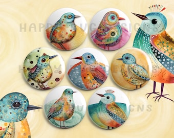 Quirky Birds Set of 7 One Inch Magnets