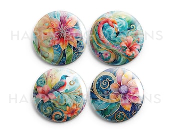 Tropical Watercolor Magnet Set of Four  1" One Inch Magnets