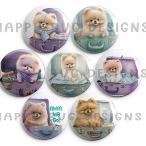 Travel Poms Pomeranian Magnet Set - 7 One Inch Magnets