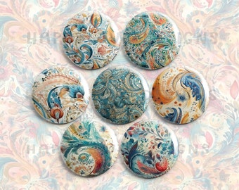 Boho Bohemian Paisley 1" Magnets - Set of 7 (Set #1)