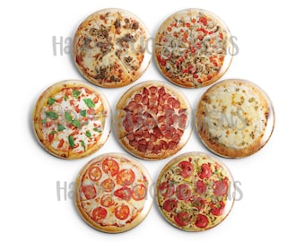 Pizza Magnets - Set of Seven 1" One Inch Magnets