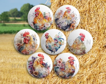 Chickens Roosters Magnet Set - 7 One Inch Themed Magnets