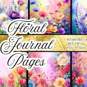 PAPELES DE DIARIO FLORAL, conjunto de 46 imágenes de arte digital, paisaje, JPEG, acuarela, jardín de flores, rosa, tulipán, lavanda, margarita, 9 x 12, apto para páginas Carta y A4
