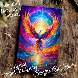 TRIUMPHANT PHOENIX Hardcover Lined Journal pages STARFIRE Graphic Art Design fantasy image diary gratitude mindfulness unique gift Vibrant