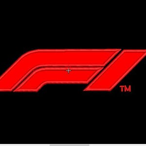 May include: Red Formula 1 logo on a black background. The logo features a stylized "F1" design with a trademark symbol. The design is a bold, geometric shape, with a sleek and modern aesthetic.