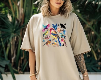 Botanisches Vogel Sweatshirt, Vögel Set, bunte Vögel, Hoodie, Vogel-Liebhaber-Geschenk, T-Shirt Designs, Vogel, Geschenk, Gif, Geschenk für sie, Komfortfarben