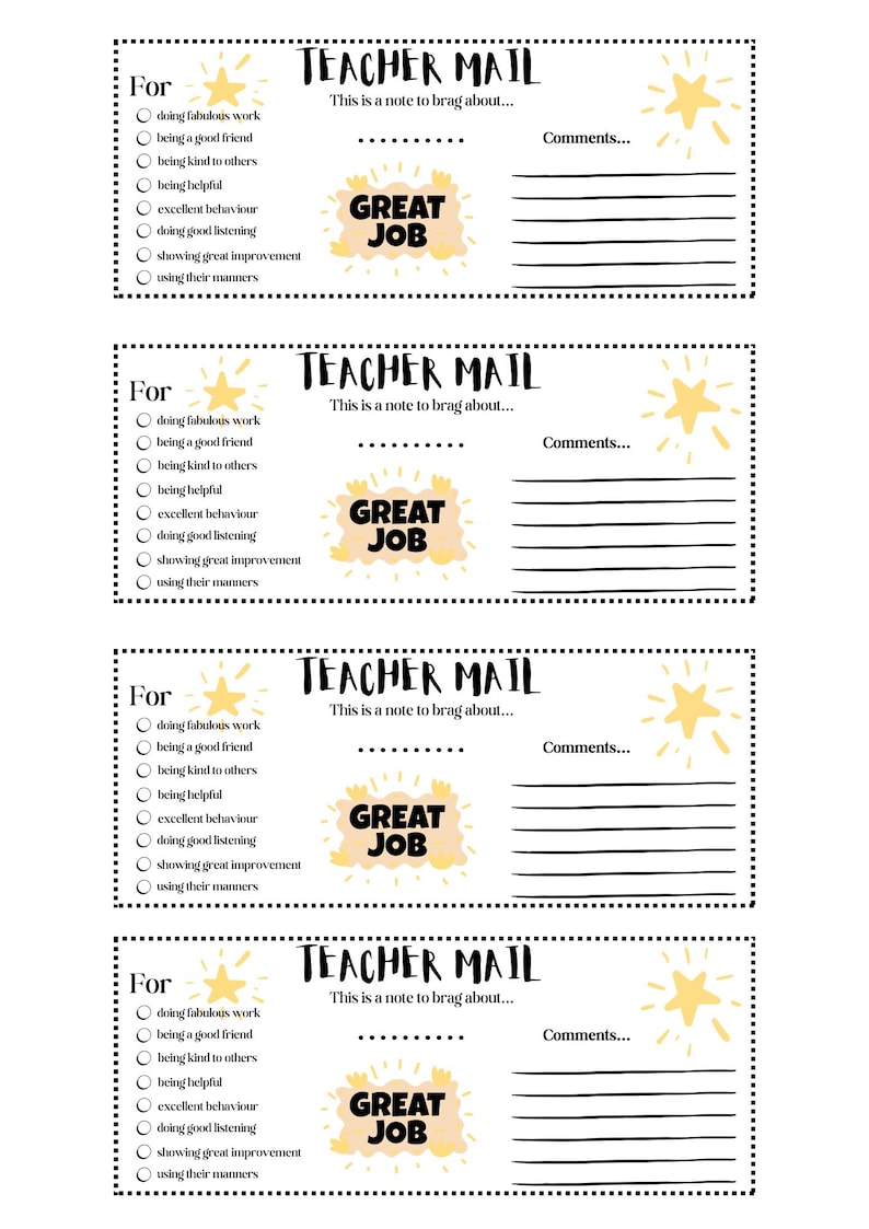 Teacher Mail / Praise Card - Helpful Teacher Resource, Teacher Student ...