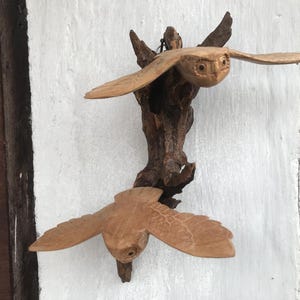 Wooden 30cm Owl Couple Wall Decor, Wall Hanging, Couple Owl Flying Statue, Home Decor, Gift For Boyfriend, Gift For Mom, Gift For Dad, Art