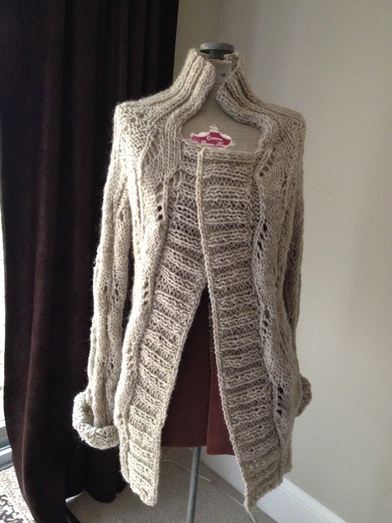 Items similar to Hand Knit Beige Boyfriend Cardigan Sweater on Etsy